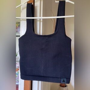 Synergy Black Ribbed Square Neck Tank Top